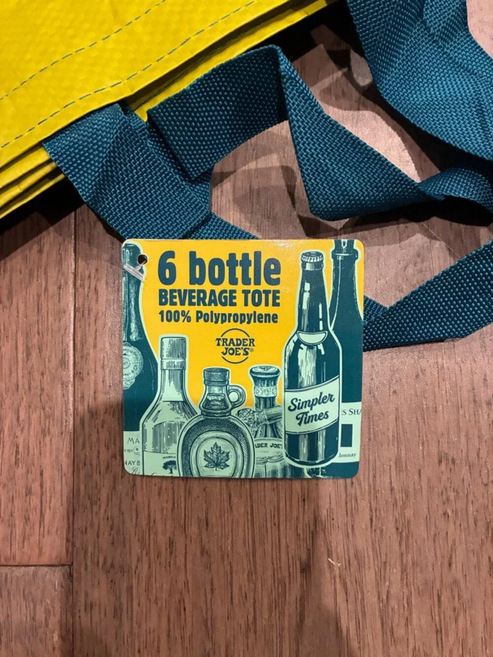 NWT Trader Joe's 6 Bottle Beverage Tote Yellow Reusable Wine Carrier
